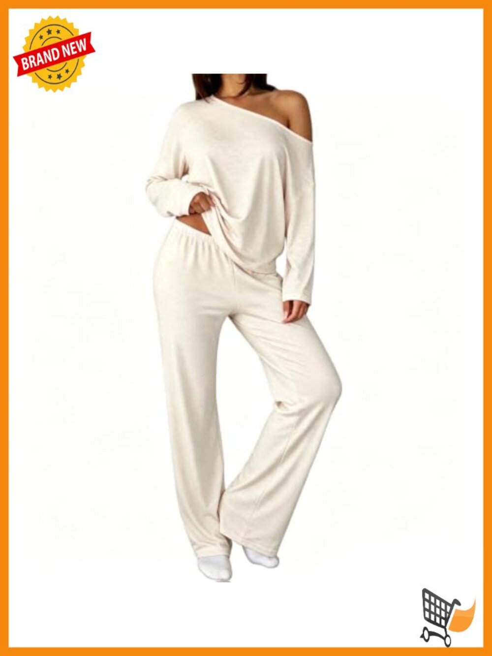 Women 2 Piece Oversized Off Shoulder Lounge Set Wide Leg Pajama